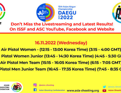 15th Asian Airgun Championship - 16 November 2022 (Wednesday) Livestreams
