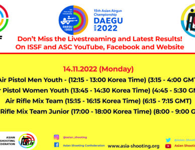 15th Asian Airgun Championship - 14 November 2022 (Monday) Livestreams