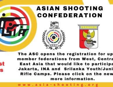 The ASC opens the registration for up to 15 member federations from West, Central, and East Asia that would like to participate in Jakarta, INA and Srilanka Youth/Junior Air Rifle Camps. Please click on the news for more information.
