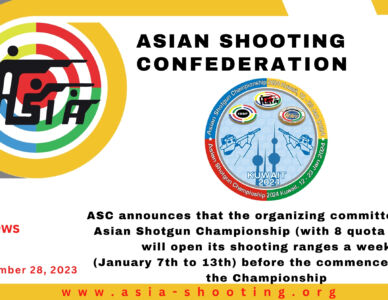 ASC announces that the organizing committee of the Asian Shotgun Championship (with 8 quota places) will open its shooting ranges a week January (7th to 13th) before the commencement of the Championship