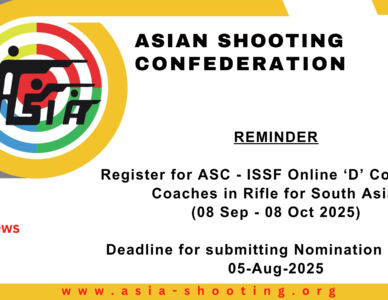 Register for ASC - ISSF Online ‘D’ Course for Coaches in Rifle for South Asia (08 Sep - 08 Oct 2025)