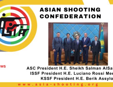 ASC President H.E. Sheikh Salman AlSabah and ISSF President H.E. Luciano Rossi Meet with KSSF President H.E. Berik Assylov