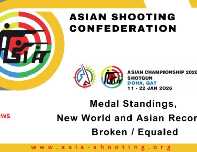 Medals Standings, New World and Asian Records Broken / Equaled at the Asian Shotgun Championship 2026 in Doha.