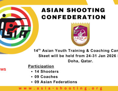 14th Asian Youth Training & Coaching Camp in Skeet will be held from 24-31 Jan 2026 in Doha, Qatar.