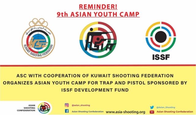 The Asian Shooting Confederation (ASC) academy with the cooperation of Kuwait Shooting Federation organizes the 9th Asian Youth Camp sponsored by the International Shooting Sports Federation (ISSF) Development Fund . The camp targets national coaches and youth athletes in Trap and Air Pistol. As a sideline of the camp, an anti-doping and sports psychology courses will also be part of the camp to fulfill ASC Survey recommendations. The purpose of the camp is to effective elevate the Asian youth athletes to prepare them for international championships and to advance national coaches skills.

Period: 10th - 18th February 2023

Venue: Sabah Al-Ahmad Olympic Shooting Complex, Kuwait

Application deadline: 30 November 2022

Air Pistol Coach: Gennady Solodovnikov

Trap Coach: Mirco Cenci