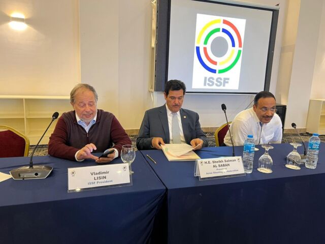 The International Shooting Sport Federation (ISSF) General Assembly is currently ongoing in Sharm El-Sheikh, Egypt from 28-30 November 2022. Today, the ASC President, Sheikh Salman AlSabah, and ISSF President, H.E. Vladimir Lisin, co-chaired the continental meeting that was schedule this morning. All Asian member federations attended the meeting. The meeting was an open discussion between the ISSF President and Asian member federations. The ISSF President elaborated on the changes occurred to the shooting sport disciplines and the improvements and support offered to all federation.

Moreover, Asian member federations utilized this opportunity to ask questions and inquire about the electoral programme that H.E. Vladimir Lisin will offer as an ISSF President nominee. Mr. Vladimir explained the upcoming plans that he will implement and the support that he will continue to offer to all member federations.

Finally, ASC President, Sheikh Salman AlSabah, and ASC Secretary General H.E. Eng. Duaij AlOtaibi thanked H.E. Vladimir Lisin for his time and efforts to have an open discussion with Asian Federations and also thanked all member federations for attending the meeting.