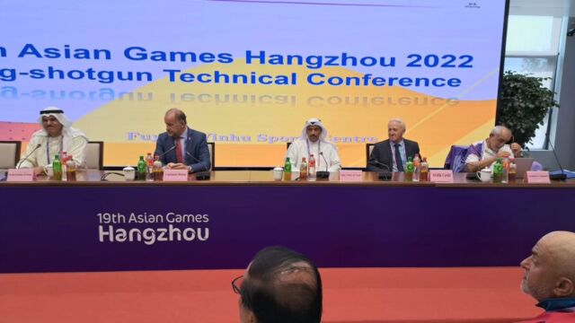 The 19th Asian Games Shotgun Technical Conference unfolded today, bringing together prominent figures from the world of sports and shooting. The conference received the honor of distinguished guests, including ISSF President H.E. Luciano Rossi, ISSF Secretary General H.E. Willi Grill, ASC President H.E. Sheikh Salman AlSabah, ASC Secretary General H.E. Eng. Duaij AlOtaibi, and Shotgun Technical Delegate Mr. Abdulla AlHammadi Chairman and Members of the Jury.

This significant gathering provided a platform for in-depth discussions and strategic planning concerning the Shotgun events at the ongoing 19th Asian Games in China. The esteemed attendees shared their insights, expertise, and vision for the successful execution of these events, emphasizing the importance of promoting shooting sports in the Asian region.